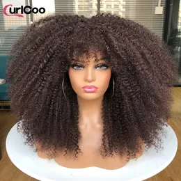 شعر مستعار Cosplay Curly Curly for Black Women Afro Kinky Curly Curly Wig with Bangs Buncy Fluffy Hainthetic Hair Natural Cosplay Party Resistant 230922
