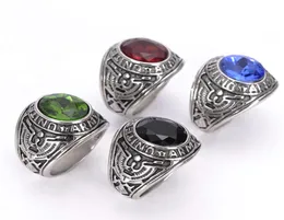 Oficiais de aço inoxidável anel do exército dos estados unidos retro prata militar eua anéis jóias com vermelho preto azul verde cz stone4886341