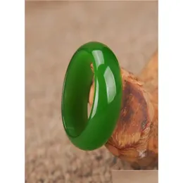 Band Rings Hxc Woman Natural Green Hetian Jade Ring Chinese Jadeite Amet Fashion Charm Jewelry Hand Carved Crafts Gifts For Women Me Dhoh1