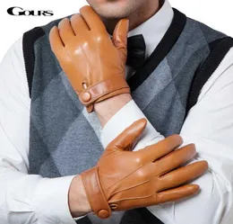 Gours Winter Genuine Leather Gloves Men New Brand Goatskin Black Fasken Driving 터치 스크린 장갑 Goatskin Mittens GSM0365160449