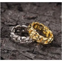 Z bocznymi kamieniami 18K Gold Cubed Link Pierścienie Hiphop Wedding Party Jewerly Pełna mrożona z cyrkonu mody Ri Wmtsft Quee225h