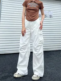 Womens Pants Capris Deeptown Y2K Vintage White Cargo Pants Women