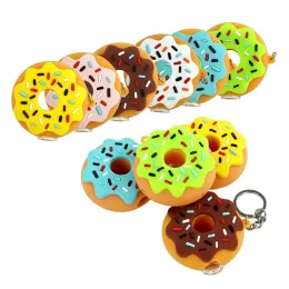 Donut hand pipe Silicone smoking pipes Oil Burner heat resistant 60mm with keychain and glass bowl ZZ
