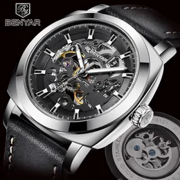 ساعة معصم Benyar Brand Men's Watches Automatic Mechanical Watch Sport Clock Leather Leather Business Wrist Watch Watch Relogio Maschulino 230922