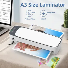 Lamineringsmaskiner Desktop Laminator Machine Set A3 Size Multifunktionell och kall laminering 2 Rullsystem 12,5 tum Max bredd med papper 230923