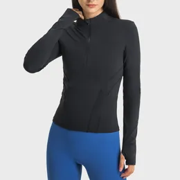 Kadınların yarım zip standı yaka yoga ceketi elastik ince fit bel, vücut şekillendiren fitness sportif ceket sonbahar kış yeni arriva velafael