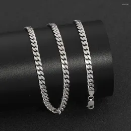 Chains HOYON Trendy Miami Cuban Chain S925 Sterling Silver Jewelry 4mm Flat Punk Hip Hop Men's Chopin Link Sweater Necklace 20-26