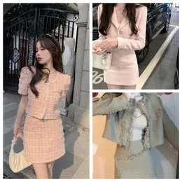 2023 Winter gentle fashion style sweater vest set small fragrance women's single breasted top dress bag buttock skirt