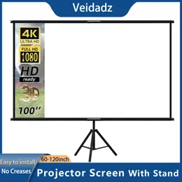 Projection Screens VEIDADZ Projector Screen With Stand Foldable White Less Creases 60 84 100 120 inch Soft Double Sided Screen Home Theater Outdoor 230923