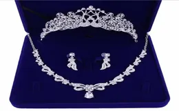 Romantik Boncuk Kristal Üç Parça Gelin Takı Setleri Gelin Kolye Küpe Taç Saç Tiaras Düğün Aksesuarları Cheap5451981