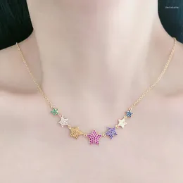 Pendant Necklaces Multicolor Pentagram Cubic Zirconia Simple Necklace Women's Fashion Jewelry Cobre CZ Colar