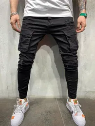 Jeans masculinos homens todos os dias usar calças multi-bolso estiramento cor sólida roupas macacão 2023 hip hop moda rua de alta qualidade
