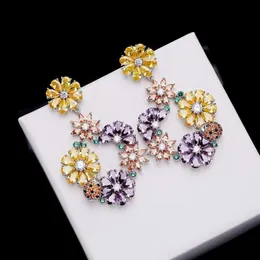 Korean brand luxury color zircon flower s925 silver needle drop earrings jewelry temperament women highend zircon palace style ea3746835