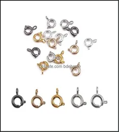 Clasps Hooks Jewelry Findings Components 10PcsLot 6Mm Gold Spring Ring Clasp With Open Jump For Chain Necklace Bracelet Connector4058757