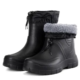 Rain Boots Winter Windproof Cotton Rain Boots Men Warm Light Ankle Rainboots Fashion Black Slip on Rain Shoes Men Waterproof Work Boot 230922