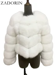 Womens Fur Faux Zadorin Coats Croped Top for Women Jacket Winter Luxury Coat Fluffy White Tops 230922