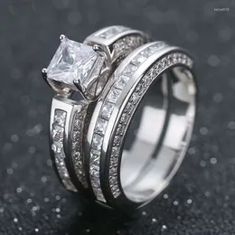 Alyanslar Klasik Big White Zircon Set Kadın Nişan Vaat Seviyor Love Crystal Finger Yüzük Sevgililer Günü Hediye Takı