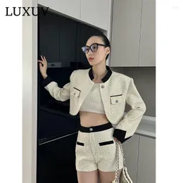 Women's Tracksuits LUXUV Design Casual Denim 2 Piece Set Women Fashion Solid Two Outfit Button Down Shirt Tops Coat Shorts Suit Sets
