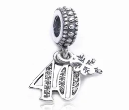 New 100 Real 925 Sterling Silver Charm Celebrate 40 years With Crystal Pendant Beads for Women Gift Fits European Bracelets DIY J9005806