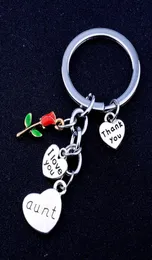 Fashion Rose Flowers I Love You Heart Charms Keychain Famille fille Grand-mère tante sœur Mom Chains clés MERCI CONDION