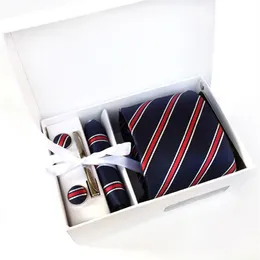 Nowa marka modowa pasiaste męskie krawaty szyi klip hanky mankiety
