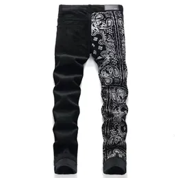 Mens Jeans EH MD Hand Embroidered Men National Style Pattern Personality Cotton High Elastic Slim Trousers 3D Street Wash 230923