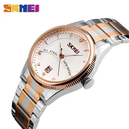 SKMEI Бизнес Мужские часы Лучший бренд класса люкс из нержавеющей стали с календарем 3 бара Водонепроницаемые кварцевые наручные часы Relogio Masculino 9123284D