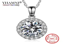 YHAMNI Natural 925 Sterling Silver Wedding Pendant Necklace Real Top 5A Cubic Zirconia Stone Chain Necklaces For Women YXL0018839796