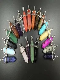 Crystal Point Necklace Natural Mixed Gems Stones Hexagonal Crystal Pointed Reiki Chakra Necklaces Earrings Pendant Beads Jewelry M5594117