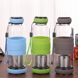 Water Bottles 550ML Portable Rope Glass Bottle Travel Outdoor Fruit Juice Kettle Drink Cup Directly Stainless Steel Tea Strainer 230923
