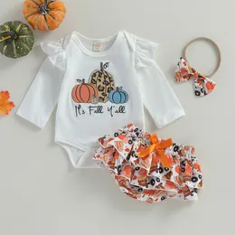 Zestawy odzieży 0703 Lioraitiin 018m Baby Girl 3pcs Halloween Outfits Bodysuit Bodysuit Shorts Sets Pabolek na głowę Ubrania 3pcs 230922