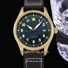 Najwyższa jakość 39 mm miyota 9015 Automatyczna męska zegarek Brąz IW326802 Oliwne zielone wybieranie brązowe skórzane gents sportowe zegarki 223i