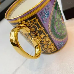 Muggar europeiska guldkantar kaffekopp ben porslin handmålade te tefat par gåva set drinkware vajilla