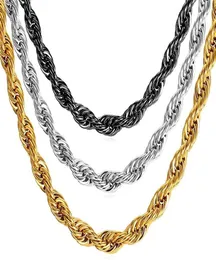 U7 Hip Hop ed Rope Necklace For Men Gold Color Thick Stainless Steel Hippie Rock Chain LongChoker Fashion Jewelry N574 21062037