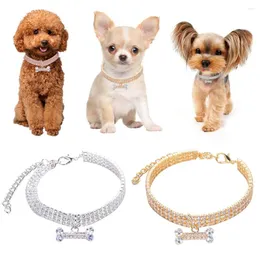 Dog Collars Adjustable Pet Necklace Cat Collar With Diamond Zircon Bone Pendant Jewelry Luxury Metal Copper Puppy Supplies
