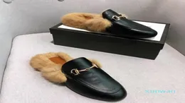 Fashion Designer Women Fur Slippers Loafers Genuine Leather Mules Princetown Women White Black metal chain Casual Flat Shoes Slipp8172990