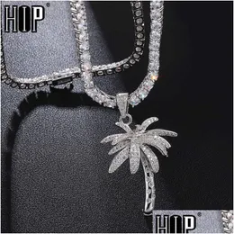 Pendanthalsband Hip Hop Bling Iced Out Micro Paled CZ Palm Tree Pendants för män Rapper smycken med tenniskedja x0707 Drop Delive DHSWU
