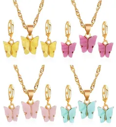 Butterfly Pendant Necklaces And Earrings Set For Women Girls Fashion Pink Gold Necklace Elegant Choker Fashion Sweet Jewelry Gift7526893