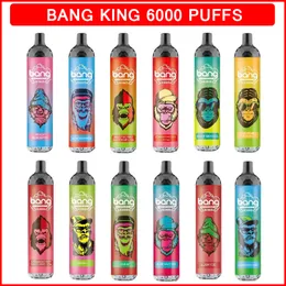 Bang King 6000 Puffs E Emgarete doładowalne jednorazowe cewkę siatkową Vape 0/2/3/5% 850 mAh Bateria wstępnie wypełniona 14 ml krąże strąki elektroniczne papierosy Pen Device Brak podatku