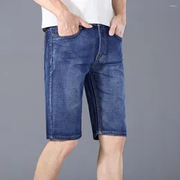 Mäns jeans män sommar streetwear smal fit denim shorts stilig solid casual rak manlig fempunkt byxor