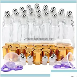 Packing Bottles Wholesale Office School Business Industrialpacking 24 Pack 10 Ml Clear Glass Roller With Golden Lids Balls1 Drop Del Dhimd