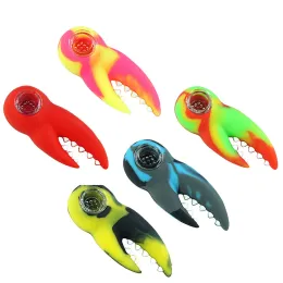 Crab Claw pipe smoking Silicone Spoon oil hand pipes with glass bowl portable hookah tobacco unbreakable heat resistant ZZ