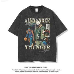 2022 Thunder Team Shay Alexander High Street tvättade Old Short Sleeve T-shirt Top Fashion Brand Men64xu