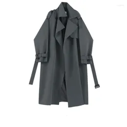 Trench da donna MASSRY Donna Grigio Breve fasciatura Taglia grande bavero Manica lunga Vestibilità ampia Giacca a vento Moda Primavera Autunno