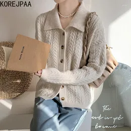 Women's Knits Korejpaa Simple Retro Cardigan Coat Elegant Hong Kong Style Turn-down Collar Sweater Clothes Women Gentle Knit Cardigans Top