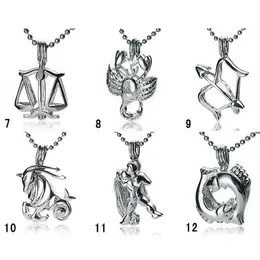 18KGP Fashion Signs of Zodiac Pendant Mountings Twelve Constellations style Pearl Gem Bead Cage Lockets DIY Lucky Charm Jewelry 240Q