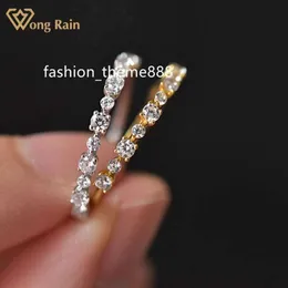 Wong Rain 925 Sterling Silver Created Moissanite Gemstone Wedding Band Bohemia Ring 18K Yellow Gold Ring For Women Fine Jewelry Y0723