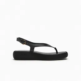 Slipare LMCAVASUN FLIP-FLOP SANDALS FRÅN KVINNA Svart vattentätt bord tjockt botten ko läder platt sandal 230922