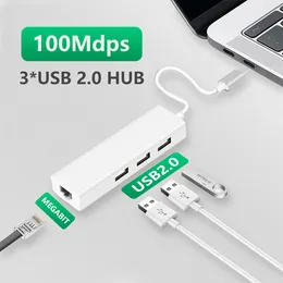 USB-Ethernet mit 3 Ports, USB-HUB 2.0, RJ45-LAN-Netzwerkkarte, USB-zu-Ethernet-Adapter für MacBook, iOS, Android, PC, Typ C, USB-C-Hub