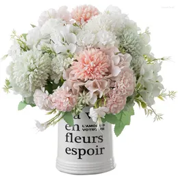 Decorative Flowers Artificial Peony Bouquet Fake Hydrangea Chrysanthemum Ball Bunch For Wedding Home Decoration Table